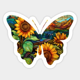 Sunflower Stained Glass Butterfly Sticker